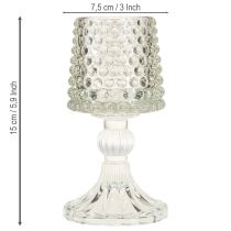 Article Photophore en verre avec base à pois et rainures H15cm 2pcs