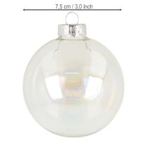 Article Boules de Noël en verre transparent irisé, 7,5 cm, lot de 12.