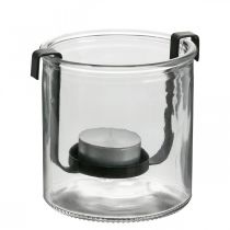 Lanterne verre avec photophore métal noir Ø9×H10cm