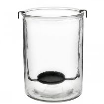 Lanterne verre avec photophore métal noir Ø13.5×H20cm