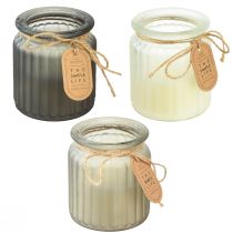 Article Bougies parfumées en verre santal couvercle liège H9cm 3pcs