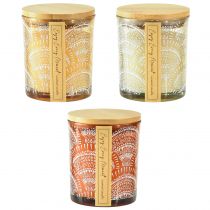 Article Bougies parfumées en verre couvercle bois de santal H8,5cm 3 pcs