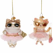 Article Lot de 2 suspensions de Noël en verre, chats avec tutu, 11 cm