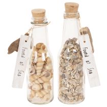 Article Set de 2 bouteilles en verre décoratives avec coquillages et bouchon en liège 17 cm