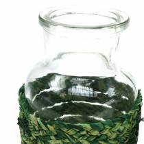 Bouteille décorative en verre avec raphia vert H10cm 4pcs