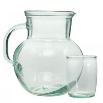Article Carafe avec 4 Verres en Verre Recyclé Bleu Transparent - 20 cm