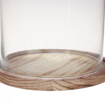 Article Cloche en verre avec plaque en bois décor verre Ø17cm H25cm