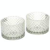 Article Bougeoir en verre style rétro diamant transparent Ø10,5 cm 2 pièces