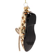Article Ornements en verre motif léopard chaussons et escarpins pour sapin de Noël 13cm, lot de 2