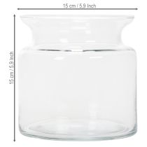 Article Vase en verre transparent, vase décoratif en verre avec rebord, pour bougeoir ou vase à fleurs, 15 cm
