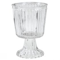 Article Vase en verre avec pied coupelle décorative en verre cannelé Ø13cm H19cm