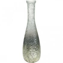Vase fleuri en verre, vase de table bicolore verre véritable clair, argent H30cm