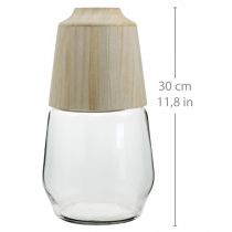 Article Vase en verre avec vase décoratif en bois vase à fleurs clair H30cm