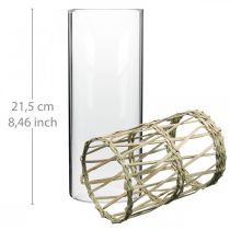 Article Vase cylindrique en verre décoré de fibres naturelles tressées Ø8cm H21,5cm