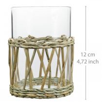 Article Vase cylindrique en verre avec déco en fibres naturelles, Ø8cm H12cm
