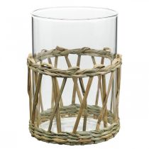 Vase en verre cylindre gazon tressé décoration de table verre Ø8cm H12cm