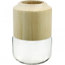 Vase en verre avec vase décoratif en bois pour fleuristerie sèche H20cm