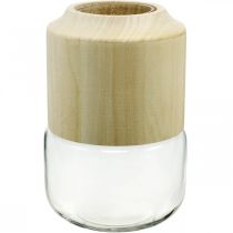 Article Vase en verre avec vase décoratif en bois pour fleuristerie sèche H20cm