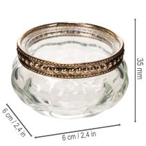Article Lot de 4 photophores en verre transparent avec bordure métallique argentée, 6 x 3 cm