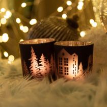 Lanternes, photophore verre Noël noir Ø7cm 2pcs