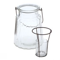 Article Grand photophore en verre transparent avec anse Ø14cm H18cm