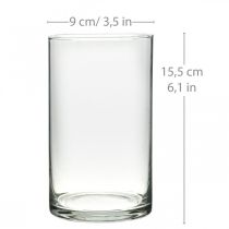 Article Vase en verre rond, cylindre en verre transparent Ø9cm H15,5cm