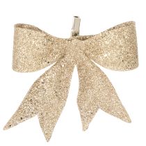 Article Lot de 4 nœuds décoratifs à paillettes or avec clip 11 cm