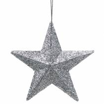 Article Étoiles décoratives argentées avec paillettes – Lot de 18 pièces – 9,5 cm et 5 cm