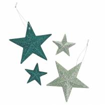 Article Ensemble d&#39;étoiles scintillantes déco cintre et décoration scatter émeraude, vert clair 9cm/5cm 18 pièces