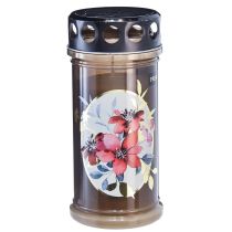 Article Bougies funéraires marron fleurs Ø7,5cm H16,5cm 6 pcs
