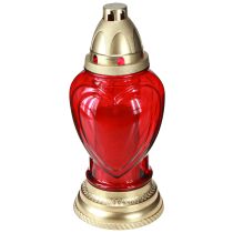 Article Lanterne funéraire en verre en forme de cœur rouge Ø10,5cm H25,5cm