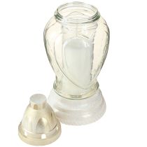 Article Lanterne funéraire en verre gravée en forme de cœur, transparente, Ø11cm H26cm