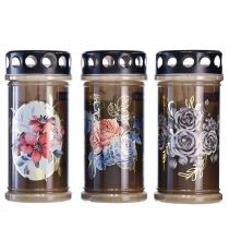 Article Lampes funéraires motif bougies fleurs Ø7,5cmH16,5cm 3 jours 3 pcs