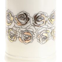 Article Bougie funéraire roses blanches or lumière de deuil Ø7cm H18cm 77h