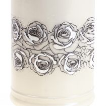 Bougie funéraire roses blanches lumière de deuil argent Ø7cm H18cm 77h