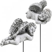Article Décoration funéraire Ange sur pique Blanc Gris 6cm 4 pièces