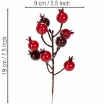 Article Branche artificielle de grenade rouge, 19 cm, à tiges ramifiées, lot de 4 pour vase et compositions