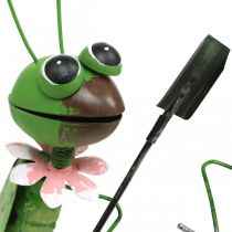 Article Sauterelle Figurine de Jardin Métal Décoration Cricket avec Râteau et Pelle H33cm Lot de 2