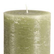Article Lot de 2 grandes bougies piliers vert olive, bougies décoratives pour la décoration de table et l'ambiance de votre intérieur, 85 x 200 mm, longue durée de combustion