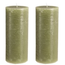 Article Lot de 2 grandes bougies piliers vert olive, bougies décoratives pour la décoration de table et l'ambiance de votre intérieur, 85 x 200 mm, longue durée de combustion