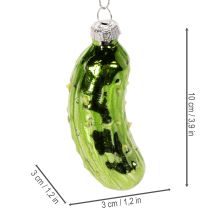 Article Ornement de sapin en verre en forme de cornichon, 7 cm, vert, lot de 4