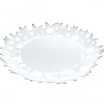 Article Assiette de Noël assiette décorative en métal avec étoiles blanc Ø34cm