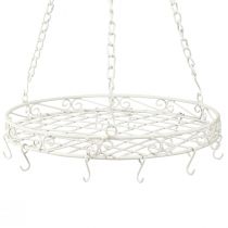 Article Plateau décoration suspendu en métal avec crochets blanc Ø29,5cm H55cm