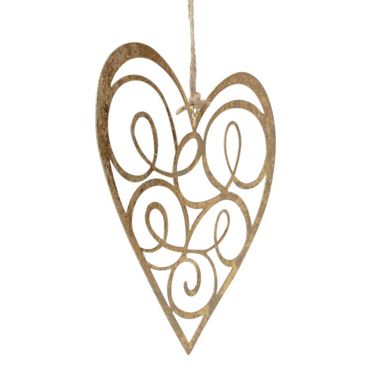 Décoration à suspendre fenêtre coeurs en métal décoration coeurs doré 17cm 2pcs