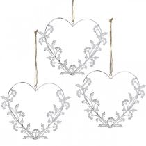 Coeur déco à suspendre pissenlit vintage métal blanc 17,5cm 3pcs