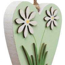 Article Cœurs décoratifs en bois à suspendre avec fleurs - Vert et blanc - Lot de 4 - 8,5×12 cm