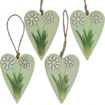 Article Coeurs décoratifs à suspendre avec fleurs bois vert, blanc 8,5×12cm 4 pcs