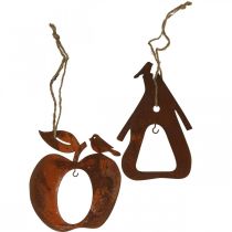 Article Suspension déco métal pomme poire patine décoration 23/24cm 2pcs