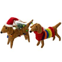 Article Set de 2 décorations en feutre, chiens teckels 16 cm, pour sapin de Noël
