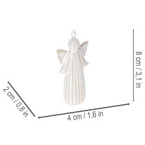 Article Lot de 4 figurines anges à suspendre en céramique gris 8 cm